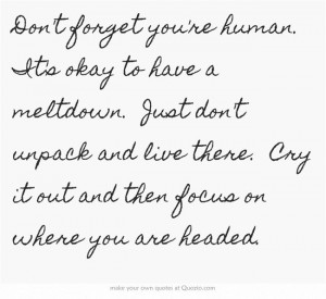 Don't forget you're human. It's okay to have a meltdown. Just...