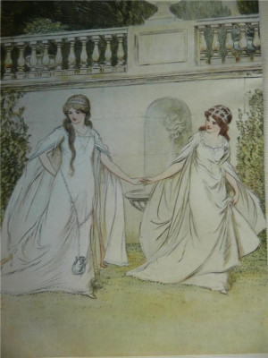 Rosalind and Celia. Painting by Hugh Thomson, 1909, from Shakespeare ...