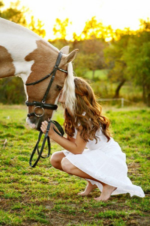 girl, horses, love, paint horse, sunset