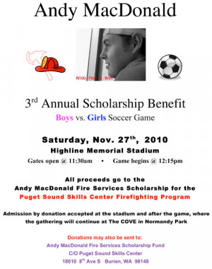 third annual Andy MacDonald Scholarship Benefit Boys vs. Girls Soccer ...