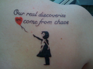 girl baloon quote shoulder tattoo