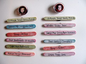 Here’s a great idea of writing jobs on popscicle sticks that allows ...