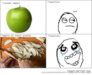 funny apple cut in pieces