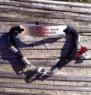 Black leather quote bracelet with charm on Etsy, $14.00