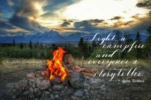 Teton campfire with quote