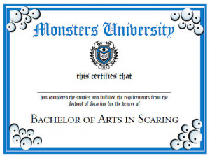 Monsters University Diploma - party printable - automatic delivery