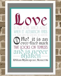 Love Poster - Shakespeare Sonnet Typography Poster - Wedding Quote ...