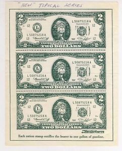 Paul Conrad Jimmy Carter Gas Ration Stamp Two Dollar Bill Cartoon