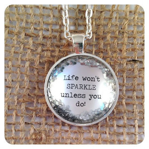 Silver Glitter Quote Necklace Life Won't by KitschyKooDesign