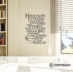 ... Wall Vinyl Sticker Quote - Have Hope Be Strong Dream Big Never Give Up