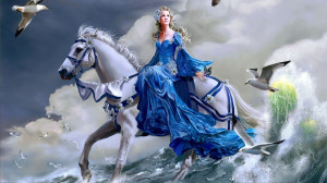 Fantasy - Women Woman Fantasy Horse Bird Lady Water Ocean Wallpaper
