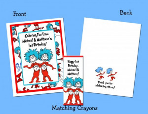 Dr. Seuss Thing 1 Thing 2 Personalized Coloring Book/Crayon Favor Set