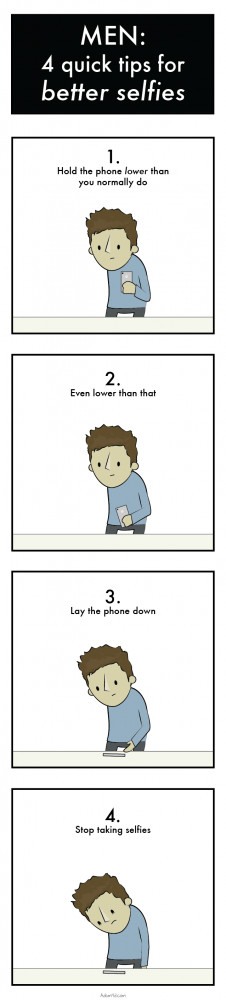 Men: 4 quick tips for taking better selfies – comic via