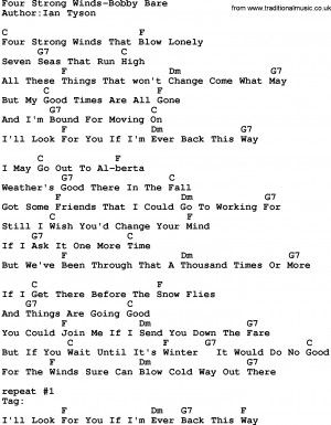 country music four strong winds bobby bare lyrics and chords country ...