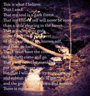 This is what I believe: That I am I. That my soul is a dark forest ...
