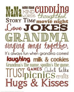 Free Grandma Subway Art ~ A beautiful birthday or Mother's Day gift ...