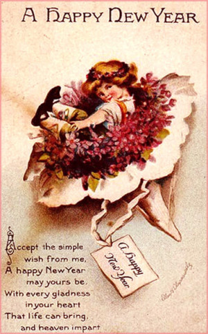 Vintage Happy New Year Card with Rhyming New Years Poem