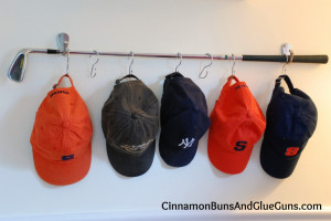 Golf Club Hat Rack, Perfect for all of my boys’ hats!