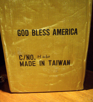 god bless america, made in taiwan, box, funny, quote