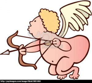 humorous illustration of funny cupid with bow