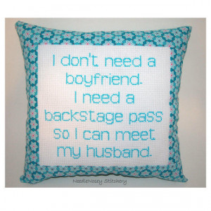 Funny Cross Stitch Pillow, Blue And Pink Pillow, Boyfriend Quote