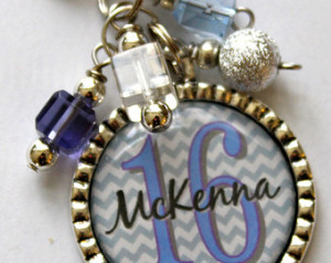 Personalized Sweet 16 gift, periwinkle white chevron, childrens name ...