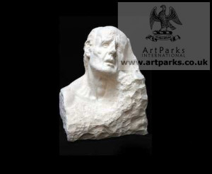 Carved Stone Garden sculpture or statue Bust/ Head of Anguished, Sad ...