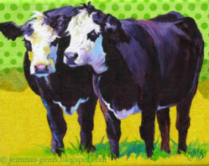Cow Painting - 2 of a Kind Cows - Cow Print Yellow & Green - Summer ...