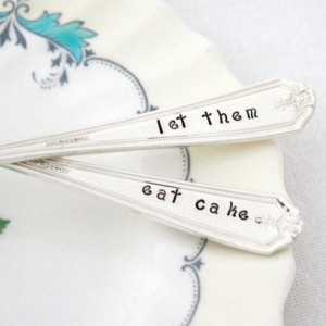 Let Them Eat Cake, set of 2 floral vintage silver handstamped dessert ...