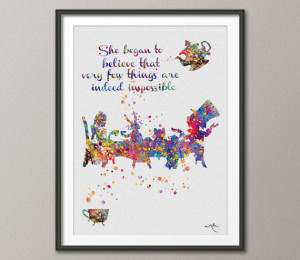 Hatter Tea Party Quote Alice in Wonderland Watercolor Print Tea Time ...