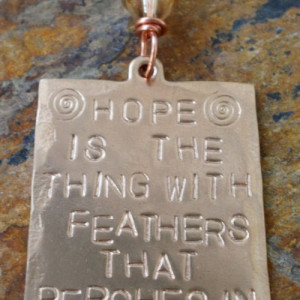 Hope Emily Dickinson Poetry Quote Vintage Brass Hand Stamped Necklace