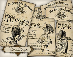 Scary Alice in Wonderland Apothecary Labels Labels Tags printable ...
