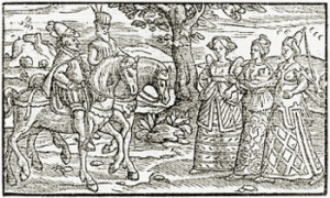 Macbeth and Banquo meeting the witches in a woodcut from Holinshed's ...