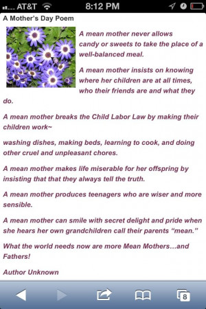 Mean Mom Poem: We gave this poem to my Mom on Mother's Day decades ago ...