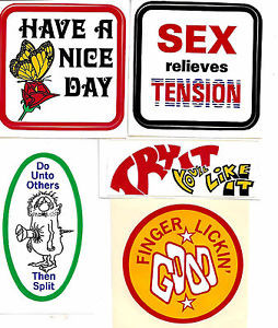 Sticker-Decal-set-of-5-Funny-Sayings-Novelties-Vintage-1960-1970s