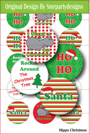 Christmas Hippo sayings Bottle Cap Images Digital 1 inch circles ...