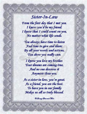 Sister-in-law poem is for that special sister-in-law who has become ...