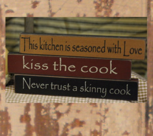 Kitchen Sayings Shelf Sitter Wood Sign Block Stick-Kitchen Signs, Kiss ...