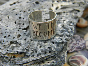 ring, sterling silver cuff ring with hand stamped quote