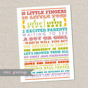 Baby Shower Invitation - colorful words, gender neutral, gender ...
