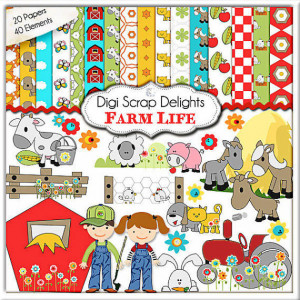 Farm Clip Art: Barn,Tractor, Animals, Horse, Cow, Chicken for ...