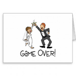 Bride and Groom Game Over Greeting Cards