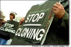 Anti-cloning activists demonstrate outside the headquarters of ...