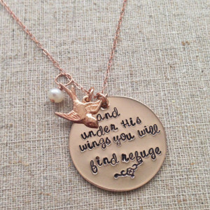 ... , handmade, rose gold necklace, bird quote jewelry, quote necklace