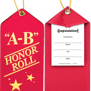 Gold Foil-Stamped Honor Roll Satin Award Ribbon With Presentation Card
