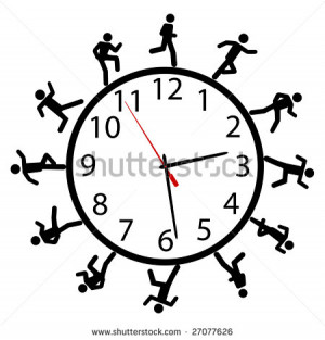 ... people in a hurry run a work day race around the clock or time clock