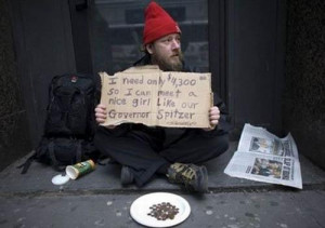 Man with Funny Homeless Signs and Quotes