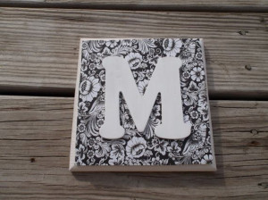 Black & White Floral Monogram Letter Wood Wall by ReadinginRags, $11 ...