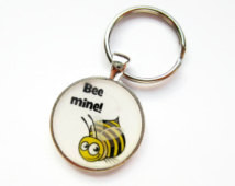 Bumble Bee Keyring, Bee Mine Resin Keychain, Cute Quote Key Fob, Gift ...