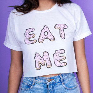 shirt shirt top crop tops white eat me eat me quote on it